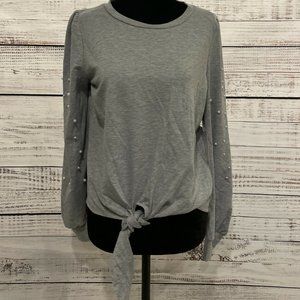 NWT Skonhet Pearl Embellished Long Sleeved Top Grey Sz M